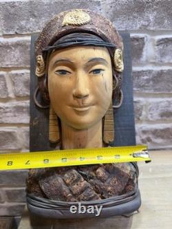 Antique One Of A Kind Wall Plaque Thai goddess Hand Carved Painted Sculpture