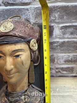 Antique One Of A Kind Wall Plaque Thai goddess Hand Carved Painted Sculpture