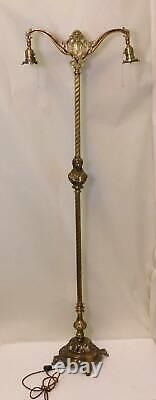 Antique One of a Kind Brass Victorian Double Light Floor Lamp Rare