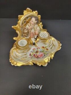 Antique Porcelain Figural Ink Well. One Of A Kind. Very Rare & Unique