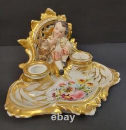 Antique Porcelain Figural Ink Well. One Of A Kind. Very Rare & Unique