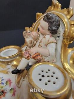 Antique Porcelain Figural Ink Well. One Of A Kind. Very Rare & Unique