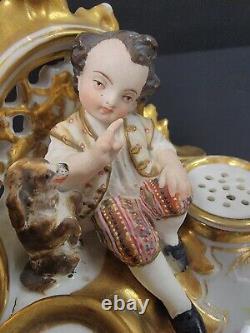 Antique Porcelain Figural Ink Well. One Of A Kind. Very Rare & Unique