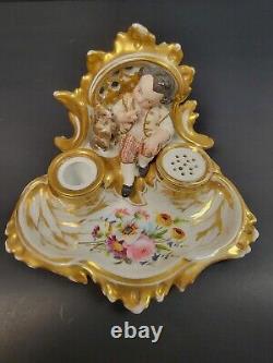 Antique Porcelain Figural Ink Well. One Of A Kind. Very Rare & Unique