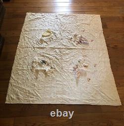 Antique Victorian 1800 Quilt beaded hand stitched applicate wool One Of A Kind