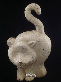 Antique Vintage Cast Iron Chubby White Cat Kitty Kitten Doorstop One Of A Kind