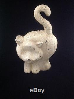 Antique Vintage Cast Iron Chubby White Cat Kitty Kitten Doorstop One Of A Kind