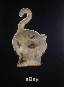 Antique Vintage Cast Iron Chubby White Cat Kitty Kitten Doorstop One Of A Kind