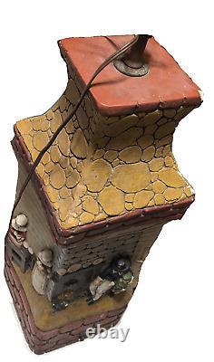 Antique scenic cottage pioneer ceramic ONE of a kind lamp