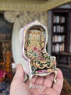 Artisan Miniature Dollhouse Maritza Moran Canopy Chair Needlepoint OOAK 2016