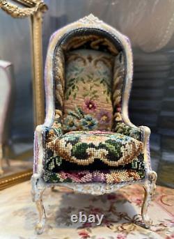 Artisan Miniature Dollhouse Maritza Moran Canopy Chair Needlepoint OOAK 2016