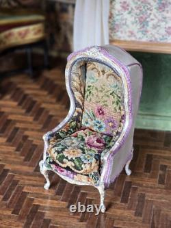 Artisan Miniature Dollhouse Maritza Moran Canopy Chair Needlepoint OOAK 2016