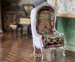 Artisan Miniature Dollhouse Maritza Moran Canopy Chair Needlepoint OOAK 2016