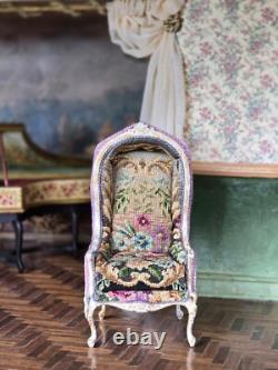 Artisan Miniature Dollhouse Maritza Moran Canopy Chair Needlepoint OOAK 2016