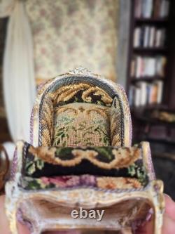 Artisan Miniature Dollhouse Maritza Moran Canopy Chair Needlepoint OOAK 2016