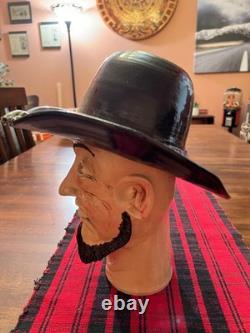 Artisan crafted pottery cowboy bank one of kind from Seagrove North Carolina