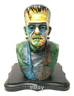 Artist Design One Of A Kind Frankenstein Hand Painted Bust Wooden Base