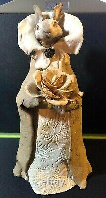Artist Signed One of A Kind Hand Sculpted Clay RABBIT of CEREMONIES Unique Odd