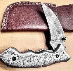 Artistic Hand Scrolled one of a kind Damascus Pocket Knife