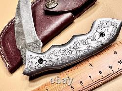 Artistic Hand Scrolled one of a kind Damascus Pocket Knife
