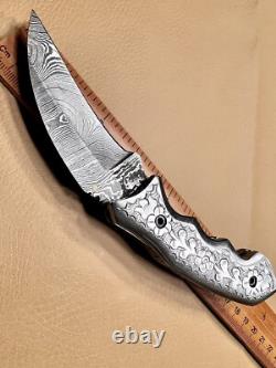 Artistic Hand Scrolled one of a kind Damascus Pocket Knife
