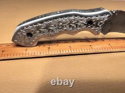 Artistic Hand Scrolled one of a kind Damascus Pocket Knife