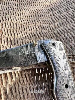 Artistic Scrolled one of a kind Damascus? Pocket Knife, Hand Made In Pakistan