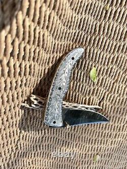 Artistic Scrolled one of a kind Damascus? Pocket Knife, Hand Made In Pakistan