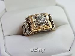 B&G MENS One Of A Kind 14KT YELLOW GOLD & Diamond Masonic RING SIZE 10