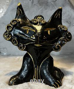 Black/gold Color Witch Cat Handcrafted Ceramic Unique One Of A Kind Lightweight