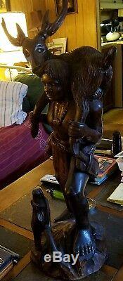 Black walnut Native american holding deer wood carving sculpture (one of a kind)