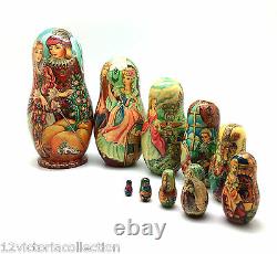 CINDERELLA Unique One of the Kind Art Russian Nesting DOLL 10 piece Set signed