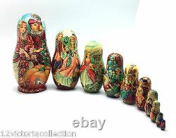 CINDERELLA Unique One of the Kind Art Russian Nesting DOLL 10 piece Set signed