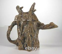 Ceramic teapot. Handmade, one of a kind, brown tree stump log branches