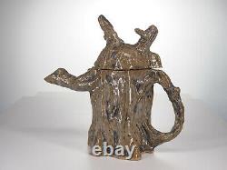 Ceramic teapot. Handmade, one of a kind, brown tree stump log branches