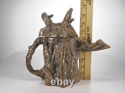 Ceramic teapot. Handmade, one of a kind, brown tree stump log branches