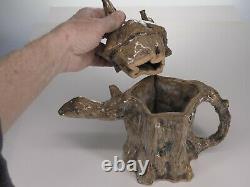 Ceramic teapot. Handmade, one of a kind, brown tree stump log branches