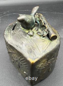 Chris & Pat Shatsby Whimsical Bird Still Bank Bronze Signed ONE OF A KIND MCM