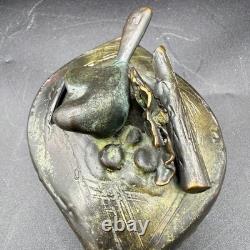 Chris & Pat Shatsby Whimsical Bird Still Bank Bronze Signed ONE OF A KIND MCM