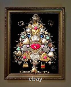 Christmas Tree, Hearts Collection, Framed Jewelry One Of A Kind Art, Unique Gift