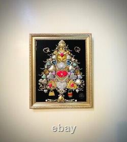 Christmas Tree, Hearts Collection, Framed Jewelry One Of A Kind Art, Unique Gift