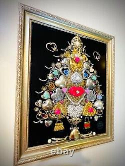 Christmas Tree, Hearts Collection, Framed Jewelry One Of A Kind Art, Unique Gift