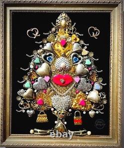 Christmas Tree, Hearts Collection, Framed Jewelry One Of A Kind Art, Unique Gift