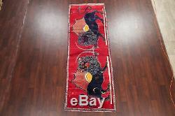 Collectible One-of-a-Kind ANIMAL LION PICTORIAL Gabbeh Hand-made Runner Rug 3x10