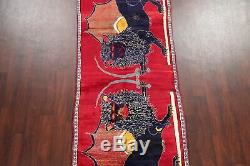 Collectible One-of-a-Kind ANIMAL LION PICTORIAL Gabbeh Hand-made Runner Rug 3x10