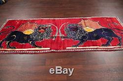 Collectible One-of-a-Kind ANIMAL LION PICTORIAL Gabbeh Hand-made Runner Rug 3x10