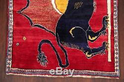 Collectible One-of-a-Kind ANIMAL LION PICTORIAL Gabbeh Hand-made Runner Rug 3x10