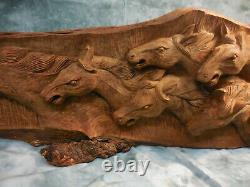 Collectible One of a kind Seven Horses Head Wood Carving Plaque figurine