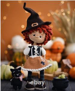 Crochet Witch Doll with Hat Handmade Halloween Doll, Amigurumi Decoration