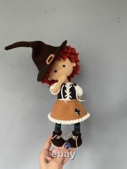 Crochet Witch Doll with Hat Handmade Halloween Doll, Amigurumi Decoration